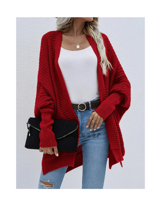 Women's Solid Color Batwing Twisted Knit Loose Oversized Silhouette Wrap Cardigan Sweater