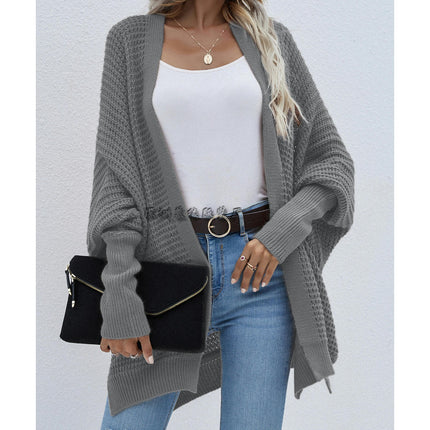 Women's Solid Color Batwing Twisted Knit Loose Oversized Silhouette Wrap Cardigan Sweater