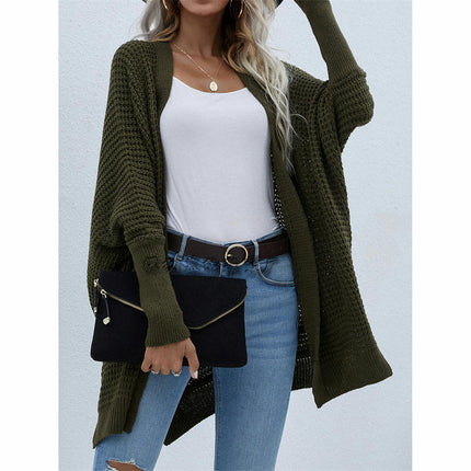 Women's Solid Color Batwing Twisted Knit Loose Oversized Silhouette Wrap Cardigan Sweater