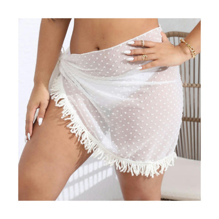 Beach Sarong Pareo Womens Semi-Sheer Swimwear Cover Ups Short Skirt with Tassels