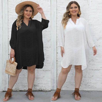 Women's Plus Size Cover Up Shirt V-Neck Swimsuit Beach Bikini Beachwear Dress