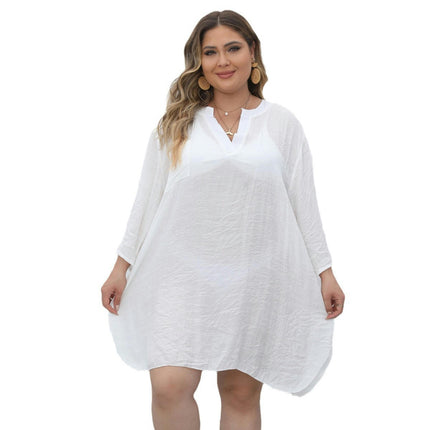 Women's Plus Size Cover Up Shirt V-Neck Swimsuit Beach Bikini Beachwear Dress