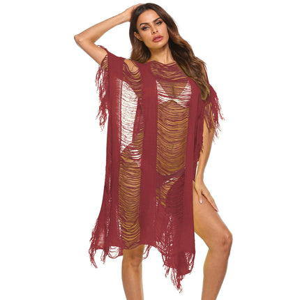 Women Swimsuits Cover Up Crochet Hollow Out Tassel Bathing Suit Coverups Summer Dress