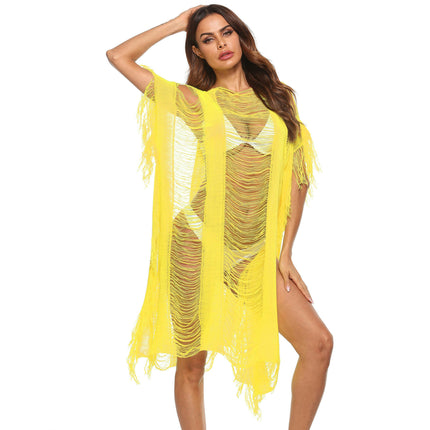 Women Swimsuits Cover Up Crochet Hollow Out Tassel Bathing Suit Coverups Summer Dress