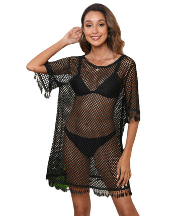 Womens Crochet Hollow Out Tassel Sexy Beach Bikini Bathing Suit Cover Up