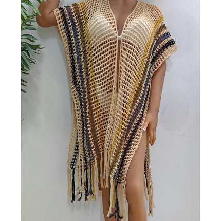 Women Beach Hollow Out Crochet Open Front Bikini Cardigan Cover Ups with Tassels