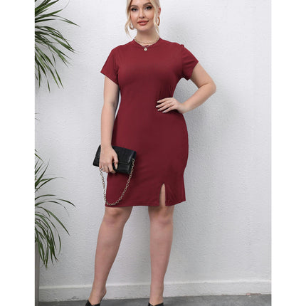 Women's Plus Size Summer Bodycon Short Sleeve Dress Crew Neck Basic Stretch Dresses