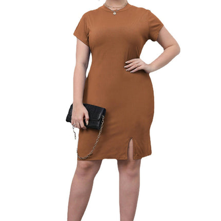 Women's Plus Size Summer Bodycon Short Sleeve Dress Crew Neck Basic Stretch Dresses