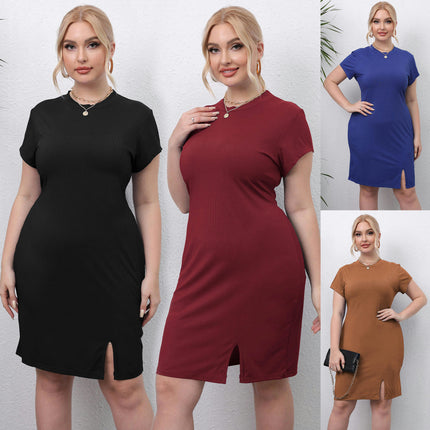 Women's Plus Size Summer Bodycon Short Sleeve Dress Crew Neck Basic Stretch Dresses