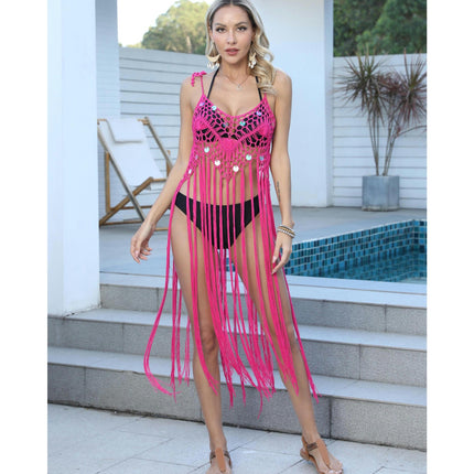 Women's Sexy Crochet Tassel Bikini Cover Up Hollow Out Beach Dress