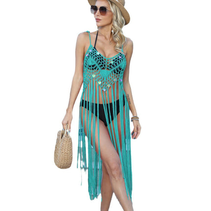 Women's Sexy Crochet Tassel Bikini Cover Up Hollow Out Beach Dress