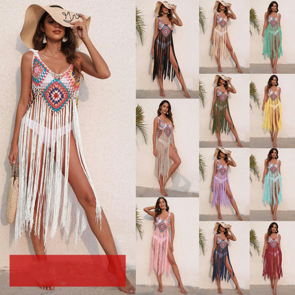 Womens Swimsuits Cover Ups Crochet Hollow Out Tassel Bikini Coverup Dresses