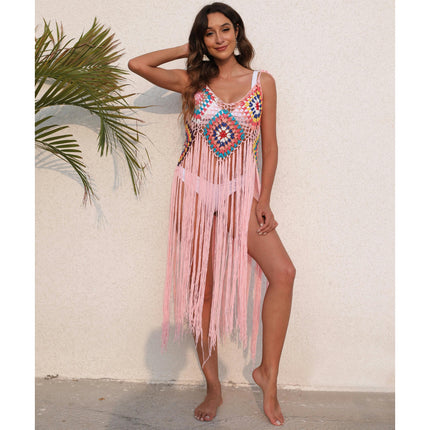 Womens Swimsuits Cover Ups Crochet Hollow Out Tassel Bikini Coverup Dresses