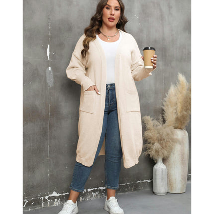 Womens Plus Size Casual Open Front Knit Long Cardigans Sweaters with Pockets