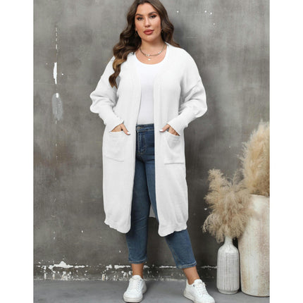 Womens Plus Size Casual Open Front Knit Long Cardigans Sweaters with Pockets