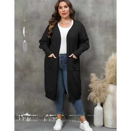 Womens Plus Size Casual Open Front Knit Long Cardigans Sweaters with Pockets