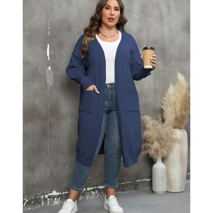 Womens Plus Size Casual Open Front Knit Long Cardigans Sweaters with Pockets