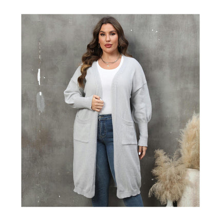 Womens Plus Size Casual Open Front Knit Long Cardigans Sweaters with Pockets