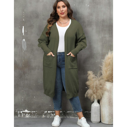 Womens Plus Size Casual Open Front Knit Long Cardigans Sweaters with Pockets