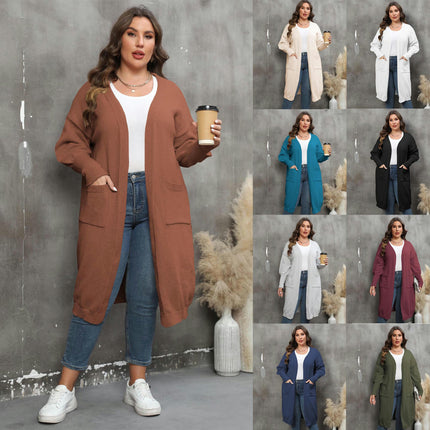 Womens Plus Size Casual Open Front Knit Long Cardigans Sweaters with Pockets