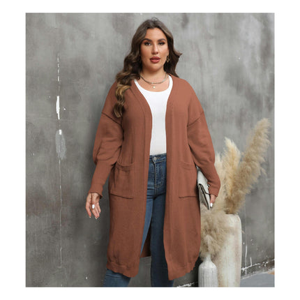 Womens Plus Size Casual Open Front Knit Long Cardigans Sweaters with Pockets