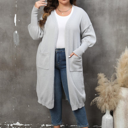 Womens Plus Size Casual Open Front Knit Long Cardigans Sweaters with Pockets