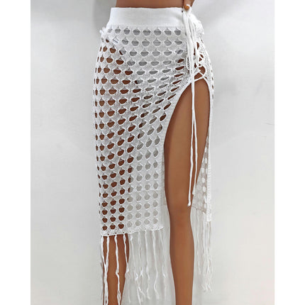 Women Sexy Hollow Out Mesh Tassle Skirts Beach Cover Up Swimsuit Wrap Sarong Swimwear