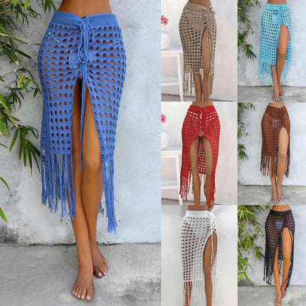 Women Sexy Hollow Out Mesh Tassle Skirts Beach Cover Up Swimsuit Wrap Sarong Swimwear