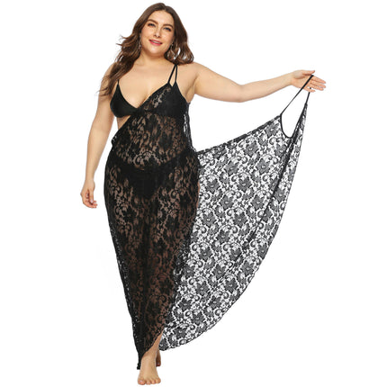 Plus Size Spaghetti Strap Cover Up Beach Backless Wrap Lace Long Dress