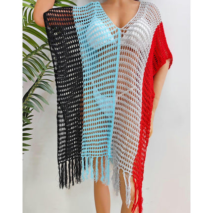 Women's Crochet Swimsuit Cover Up Knitted Tassels Beach Cover Up Dress