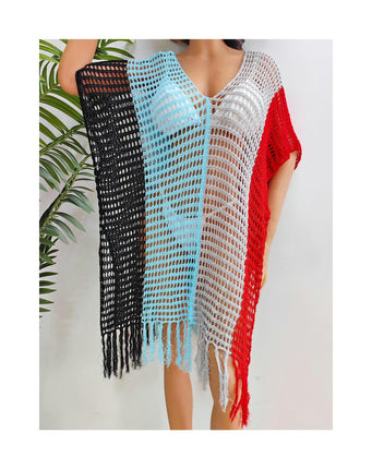 Women's Crochet Swimsuit Cover Up Knitted Tassels Beach Cover Up Dress