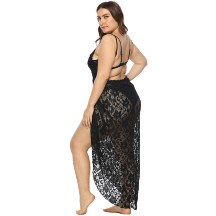 Plus Size Spaghetti Strap Cover Up Beach Backless Wrap Lace Long Dress