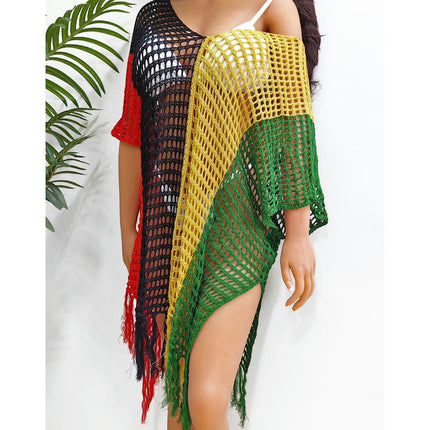 Women's Crochet Swimsuit Cover Up Knitted Tassels Beach Cover Up Dress