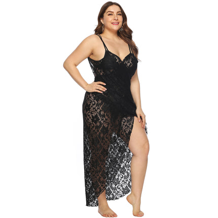 Plus Size Spaghetti Strap Cover Up Beach Backless Wrap Lace Long Dress