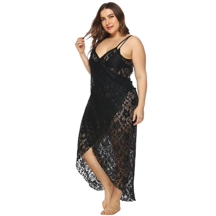 Plus Size Spaghetti Strap Cover Up Beach Backless Wrap Lace Long Dress