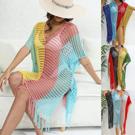 Women's Crochet Swimsuit Cover Up Knitted Tassels Beach Cover Up Dress