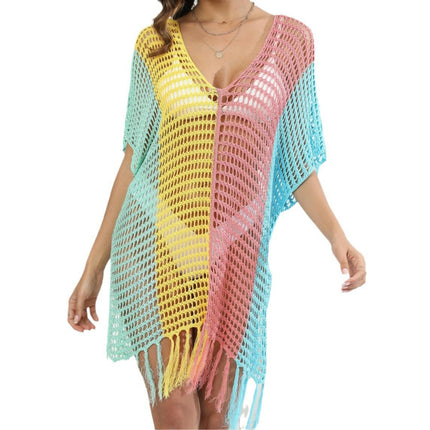 Women's Crochet Swimsuit Cover Up Knitted Tassels Beach Cover Up Dress