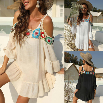 Women's Crochet Swimsuit Cover Up Ruffles Beach Cover Up Dress