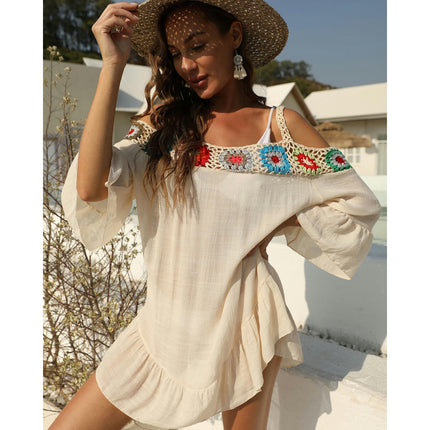 Women's Crochet Swimsuit Cover Up Ruffles Beach Cover Up Dress