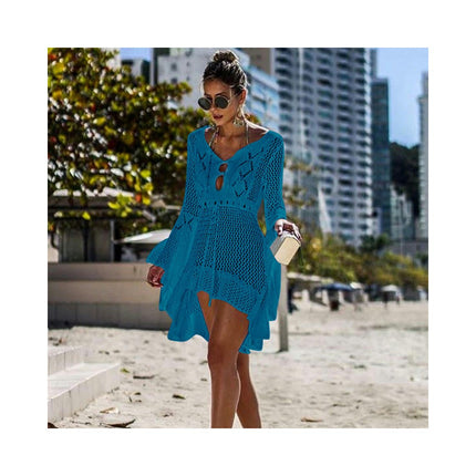 Women's Crochet Cover Up Hollow Out Long Sleeve Bikini Swimsuit Beach Cover Up Dress