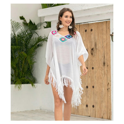 Women's Tassel Hollow Out Crochet Dress Chiffon Beach Dresses Swimsuit Coverups