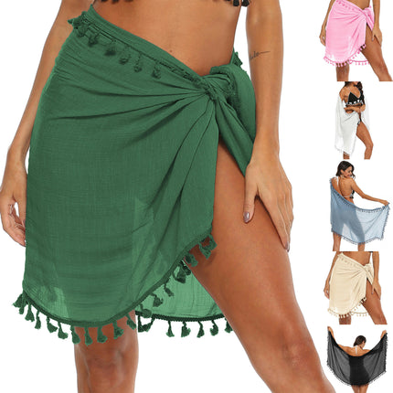 Womens Beach Sarong Pareo Semi-Sheer Swimwear Tassels Cover Ups Short Skirt