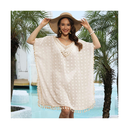 Women's Hollow Out Crochet Dress Tassel Chiffon Beach Dresses Swimsuit Coverups