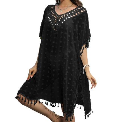 Women's Hollow Out Crochet Dress Tassel Chiffon Beach Dresses Swimsuit Coverups