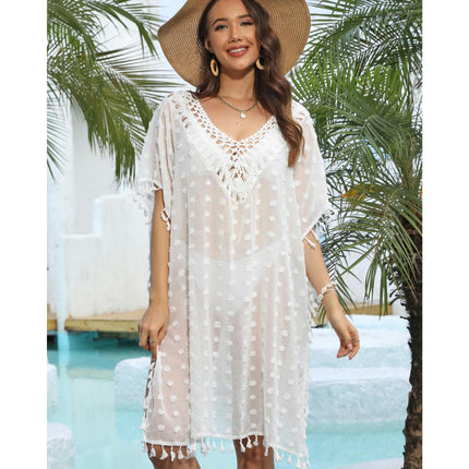 Women's Hollow Out Crochet Dress Tassel Chiffon Beach Dresses Swimsuit Coverups