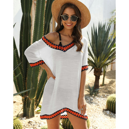 Women's Summer Crochet Beach Short Sleeve Dresses Swimsuit Coverups