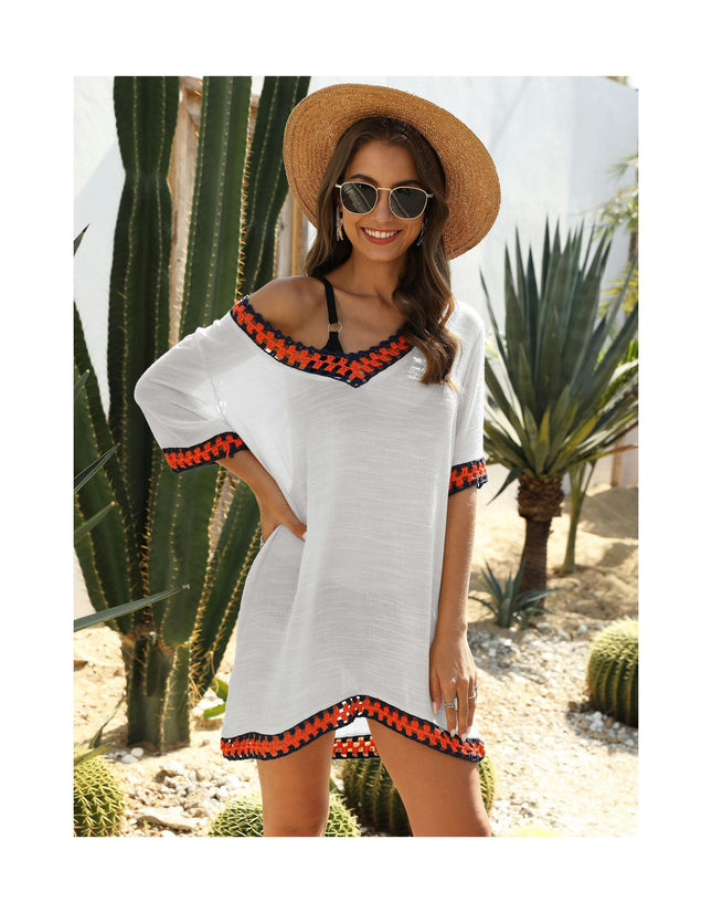 Women's Summer Crochet Beach Short Sleeve Dresses Swimsuit Coverups