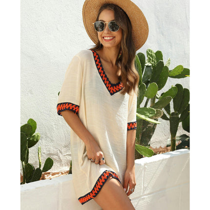 Women's Summer Crochet Beach Short Sleeve Dresses Swimsuit Coverups