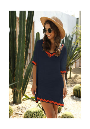 Women's Summer Crochet Beach Short Sleeve Dresses Swimsuit Coverups