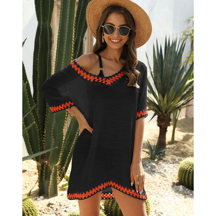 Women's Summer Crochet Beach Short Sleeve Dresses Swimsuit Coverups